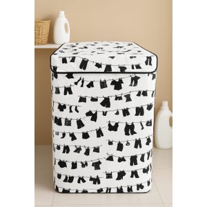 Capa Máquina de Lavar Roupa Forrada Estampada Varal - (g) 13 14 15 16 Kilos