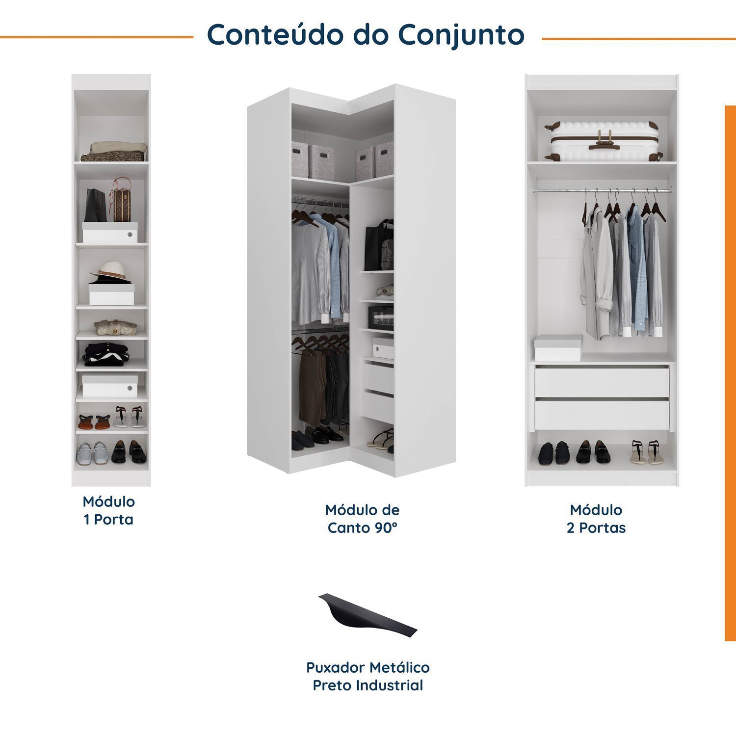 Guarda Roupa Modulado de Canto 5 portas 3 Peças Hera CabeCasa MadeiraMadeira - 3