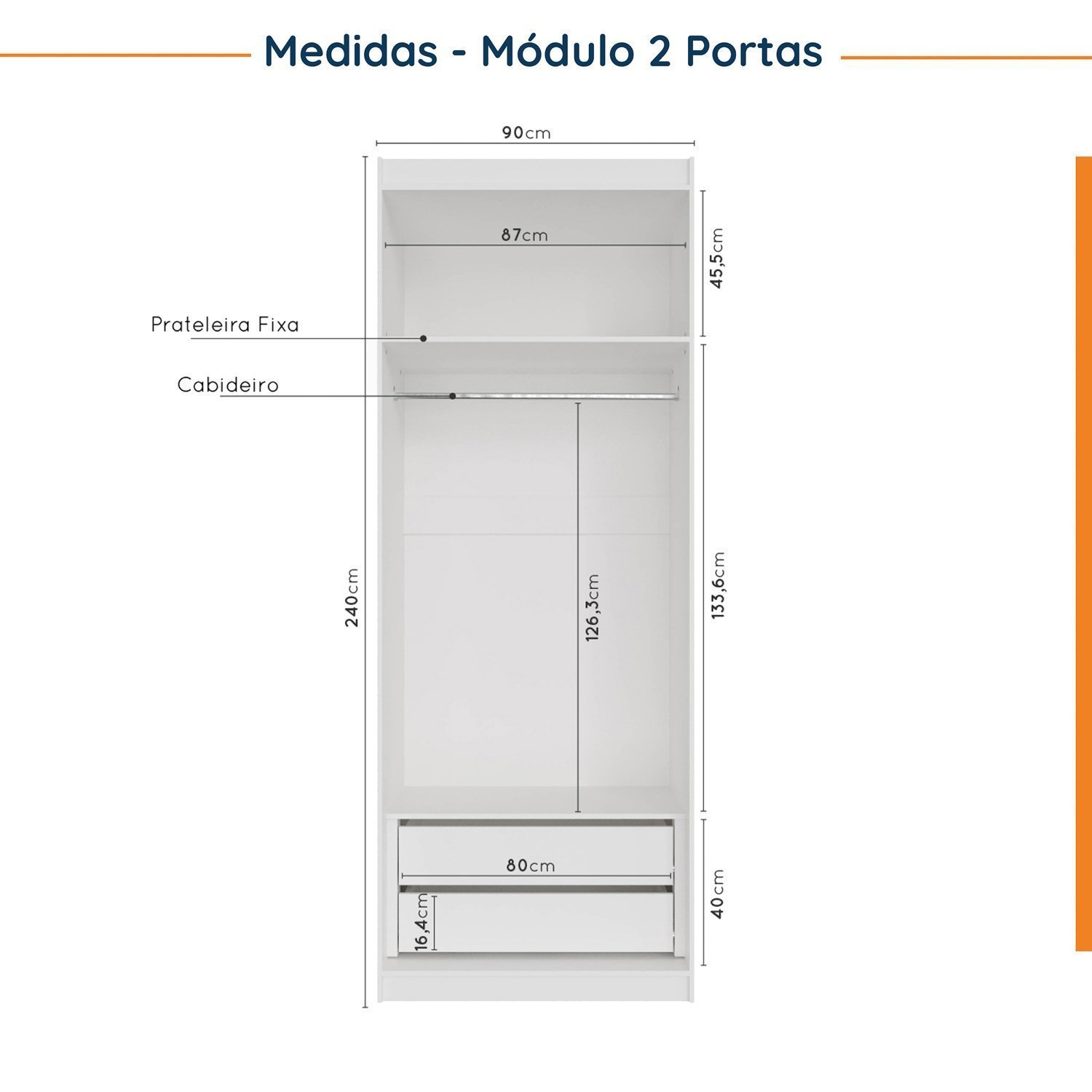 Guarda Roupa Modulado de Canto 5 portas 3 Peças Hera CabeCasa MadeiraMadeira - 10