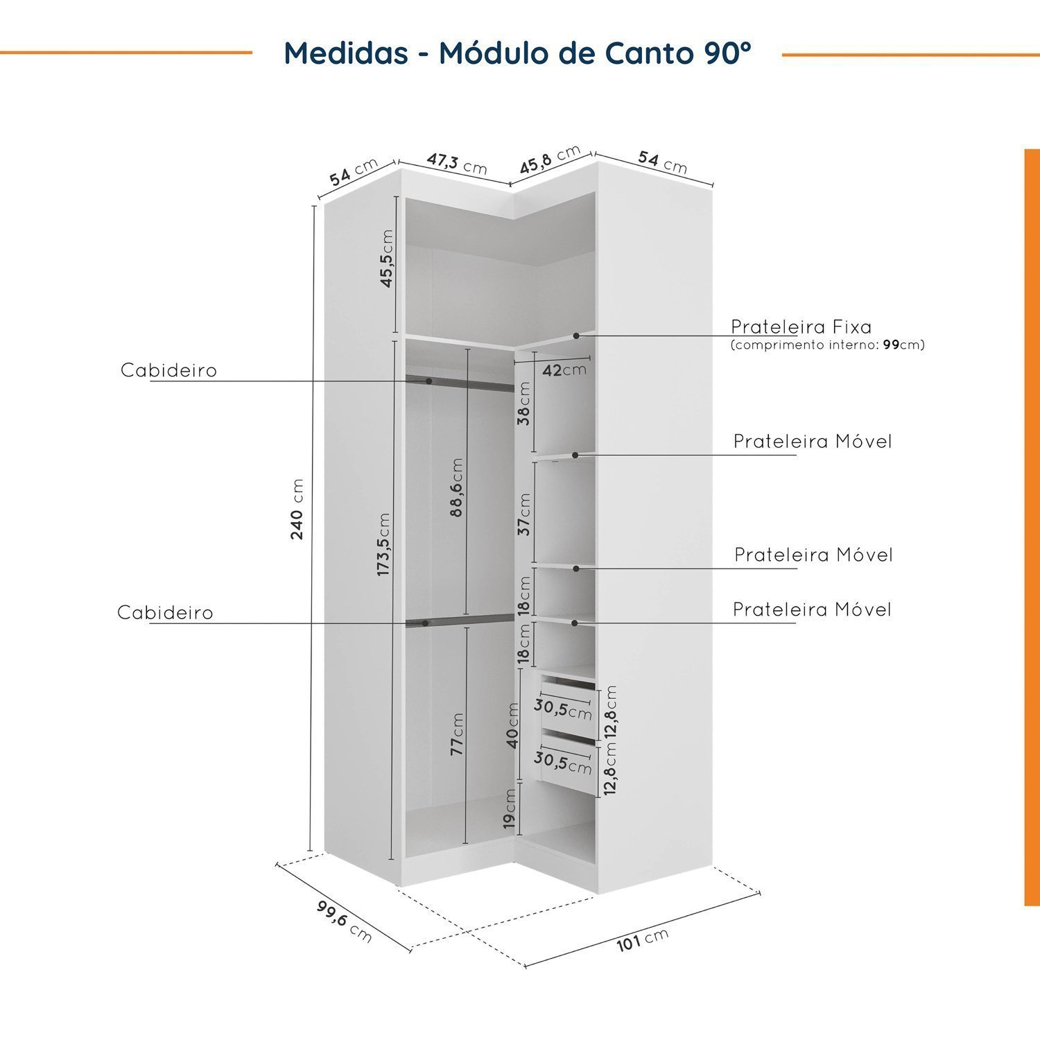 Guarda Roupa Modulado de Canto 5 portas 3 Peças Hera CabeCasa MadeiraMadeira - 12