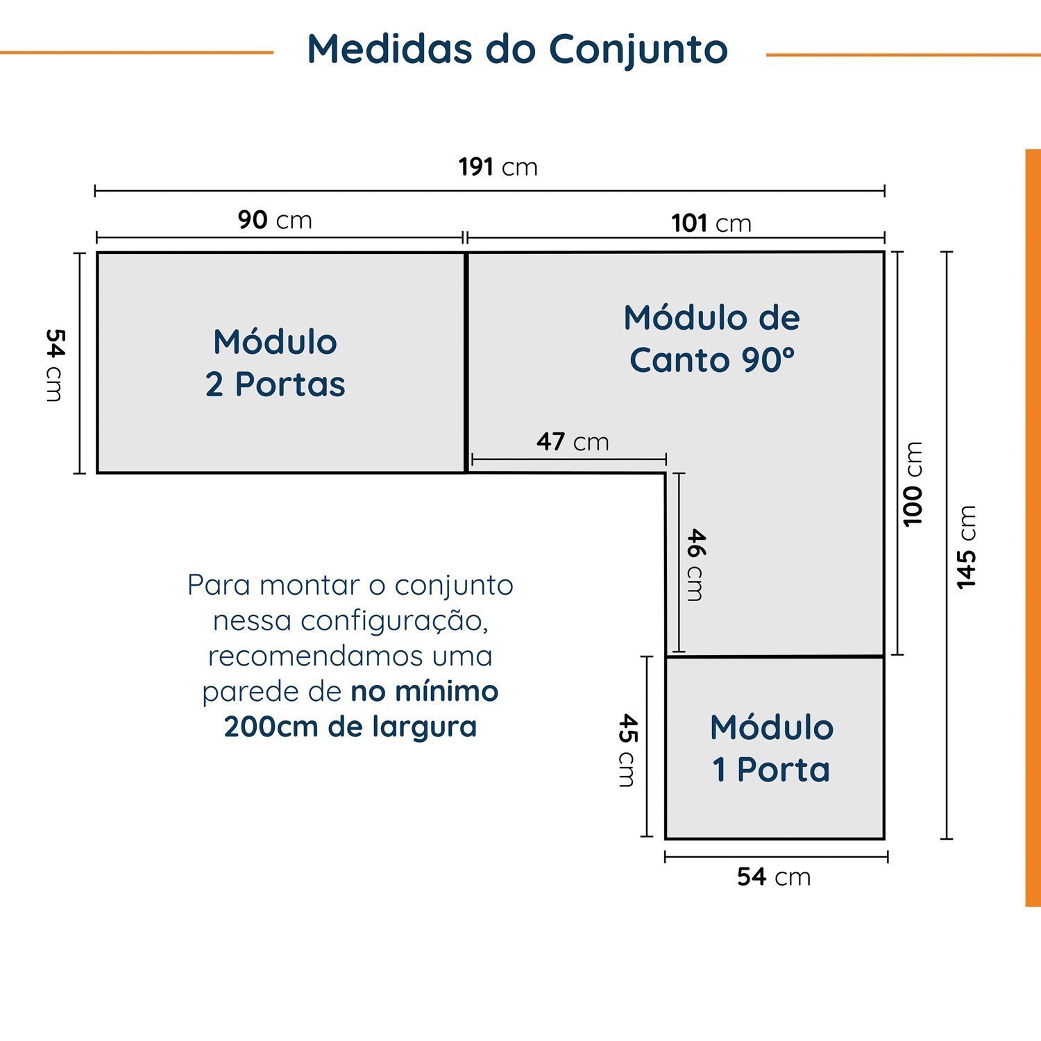 Guarda Roupa Modulado de Canto 5 portas 3 Peças Hera CabeCasa MadeiraMadeira - 4