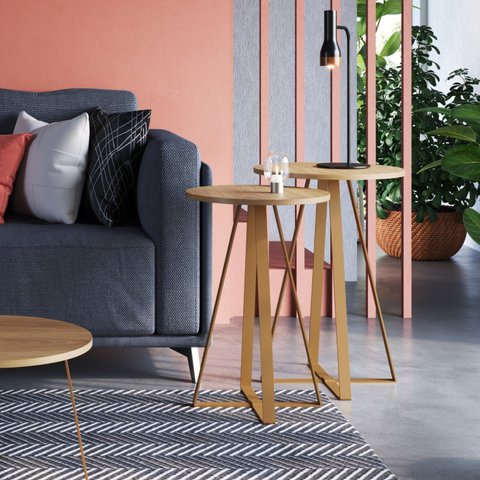 Conjunto 2 Mesas Laterais Redonda Industrial 