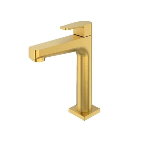 Torneira para Lavatório Mesa Bica Média LED Dourado Escovado - Perflex