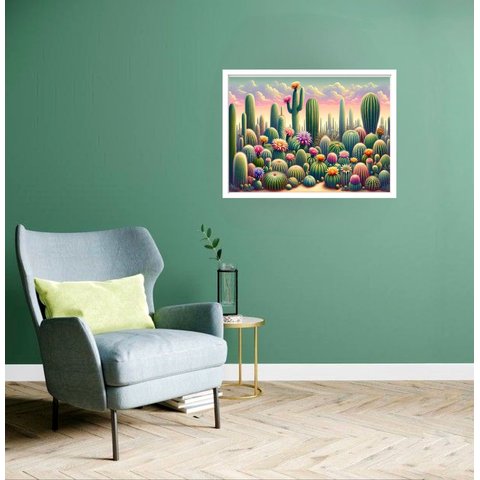 Quadro Decorativo Cactos com Flores - 50x70cm:moldura Branca