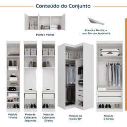 Guarda Roupa Modulado de Casal 12 Portas 6 Peças 2 Mesas de Cabeceira Hera CabeCasa MadeiraMadeira - 3