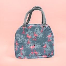 Bolsa Marmita Térmica Estampada para Trabalho e Faculdade:flamingos Cinza - 2