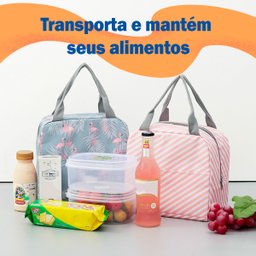 Bolsa Marmita Térmica Estampada para Trabalho e Faculdade:flamingos Cinza - 7