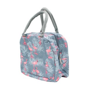 Bolsa Marmita Térmica Estampada para Trabalho e Faculdade:flamingos Cinza