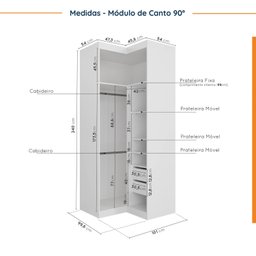 Guarda Roupa Modulado de Casal 12 Portas 6 Peças 2 Mesas de Cabeceira Hera CabeCasa MadeiraMadeira - 12