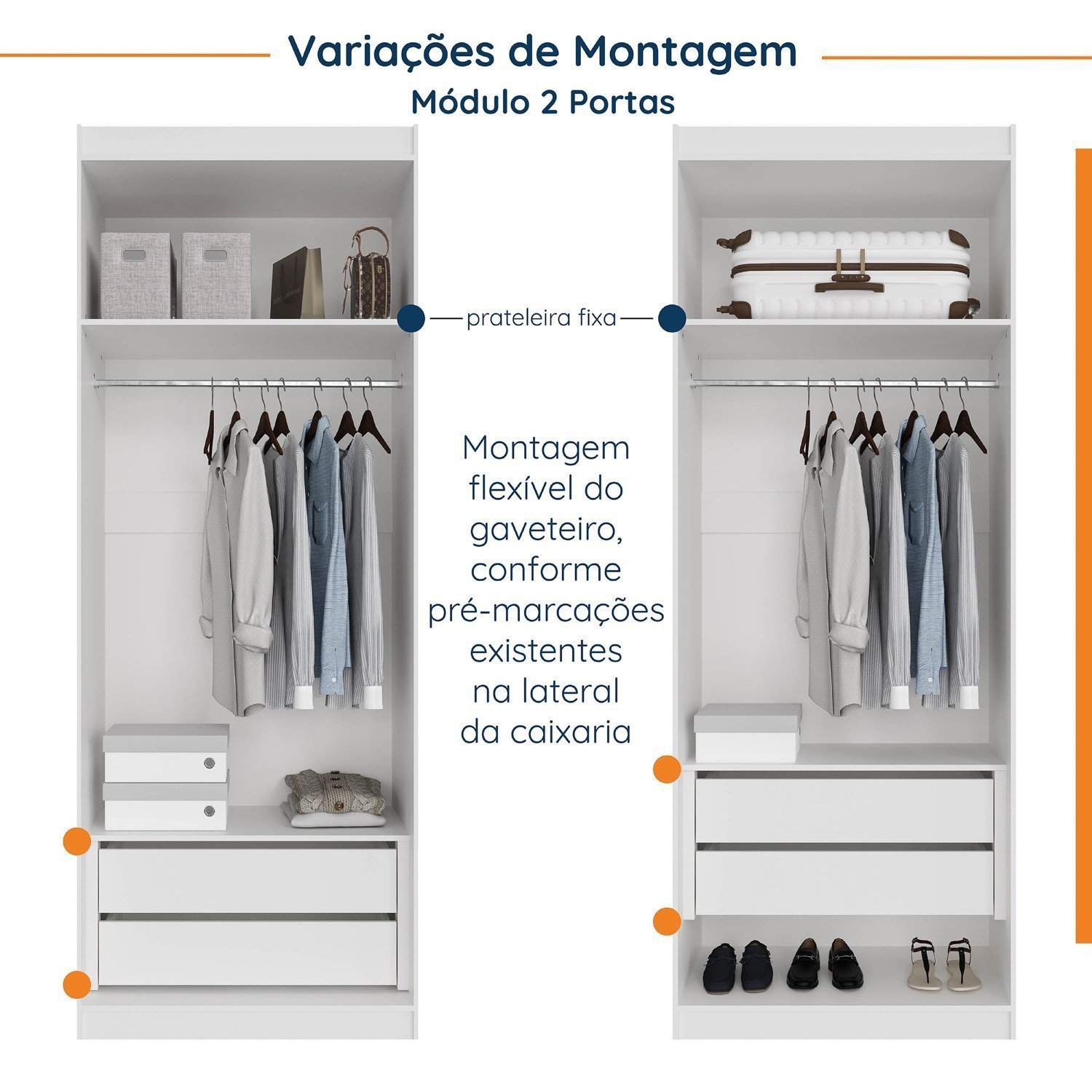 Guarda Roupa Modulado de Casal 12 Portas 6 Peças 2 Mesas de Cabeceira Hera CabeCasa MadeiraMadeira - 9