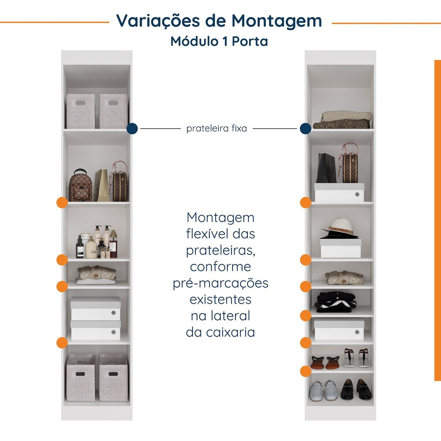 Guarda Roupa Modulado de Casal 12 Portas 6 Peças 2 Mesas de Cabeceira Hera CabeCasa MadeiraMadeira - 7