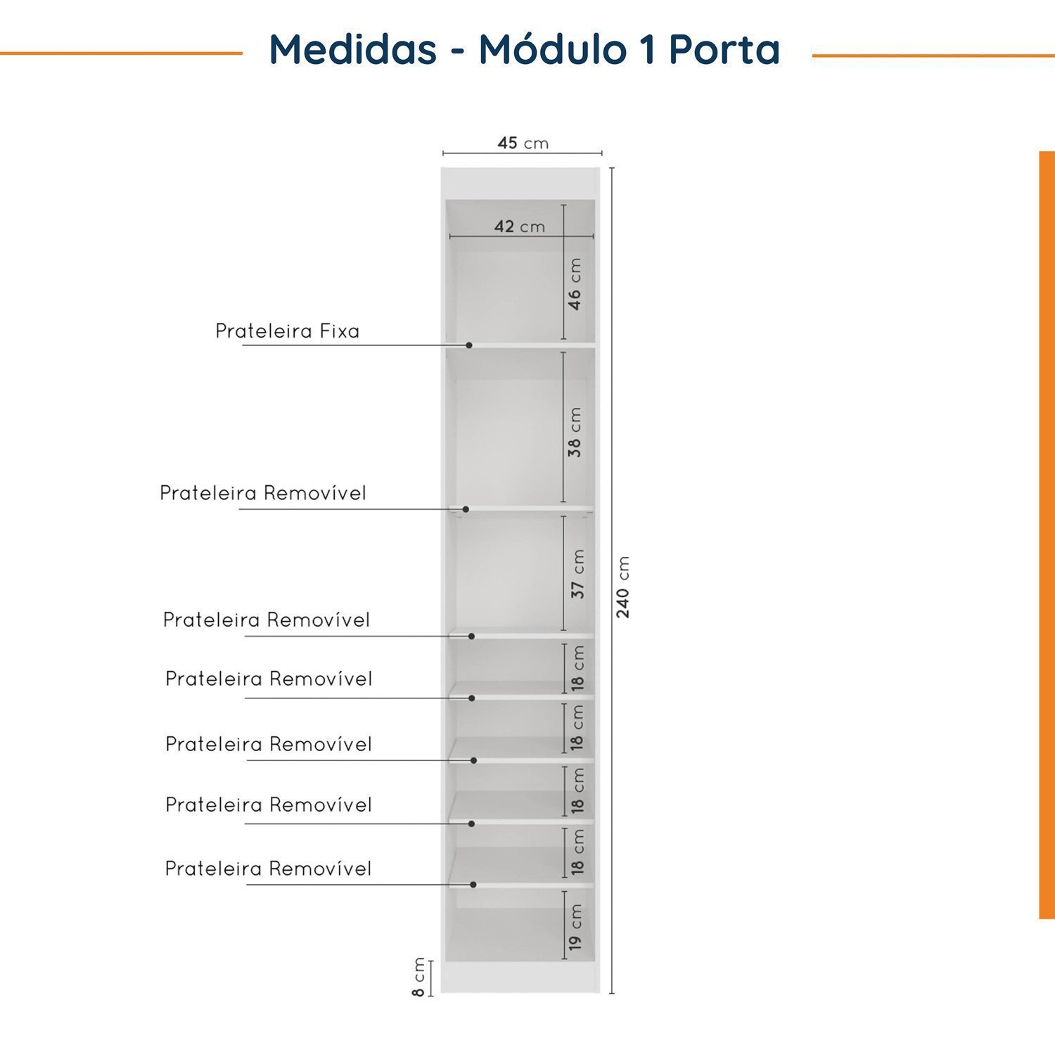 Guarda Roupa Modulado de Casal 12 Portas 6 Peças 2 Mesas de Cabeceira Hera CabeCasa MadeiraMadeira - 8