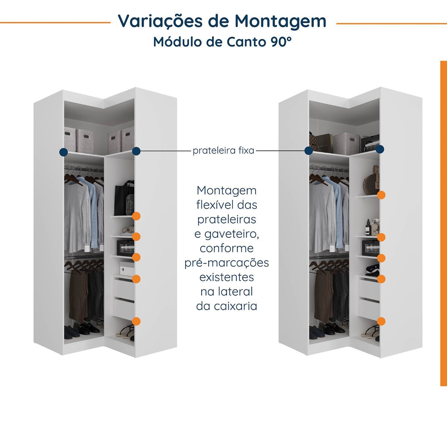 Guarda Roupa Modulado de Casal 12 Portas 6 Peças 2 Mesas de Cabeceira Hera CabeCasa MadeiraMadeira - 11