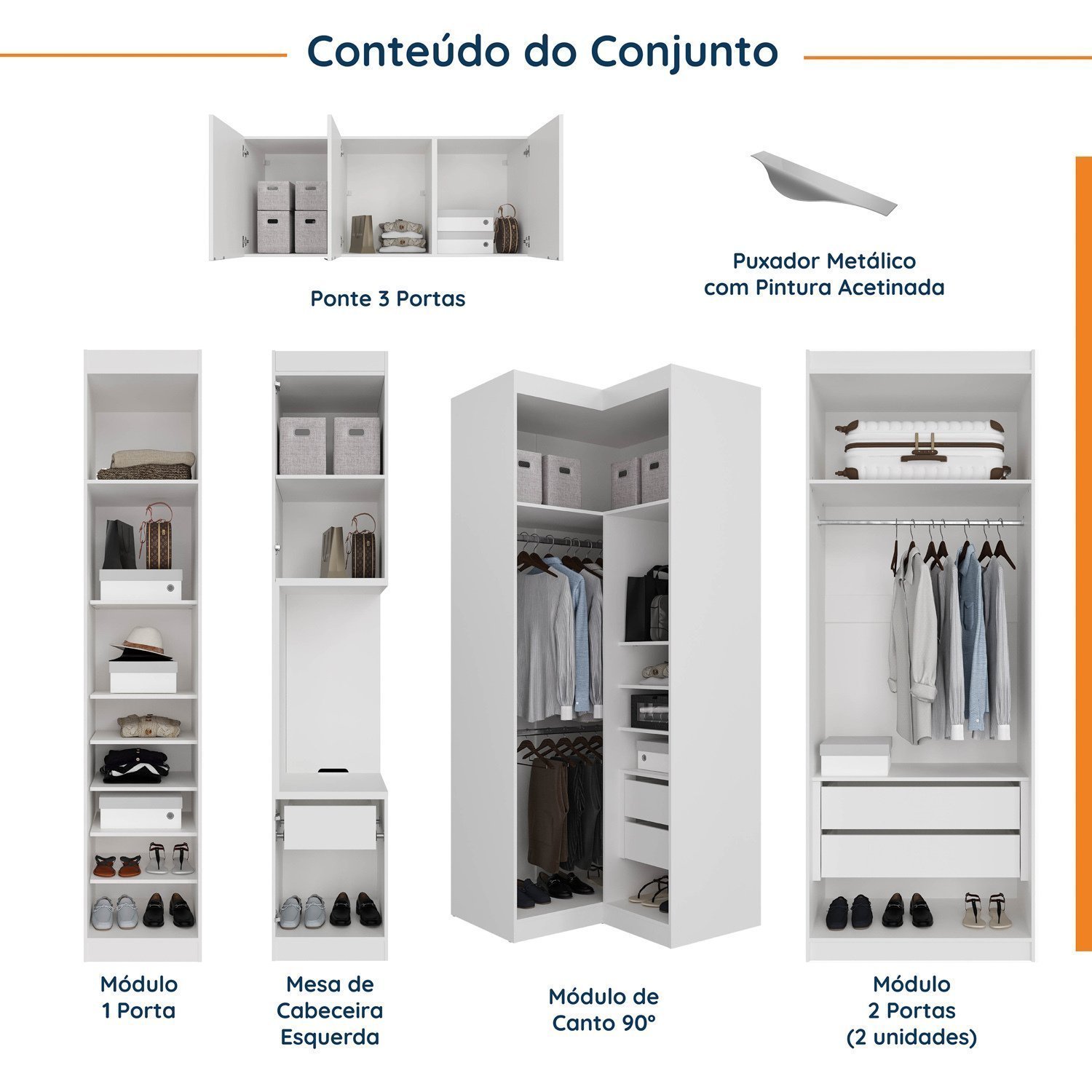 Guarda Roupa Modulado de Casal 12 Portas 6 Peças Hera CabeCasa MadeiraMadeira - 3