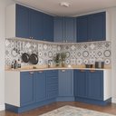 Ver imagem 1 de Cozinha Planejada 6 Peças com Tampo 3 Aéreos e 3 Balcões Arizona CabeCasa MadeiraOriginals Azul/Branco