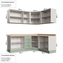 Cozinha Modulada 6 Peças com Tampo 3 Aéreos e 3 Balcões Arizona CabeCasa MadeiraMadeira - 4
