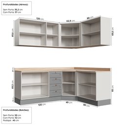 Cozinha Modulada 6 Peças com Tampo 3 Aéreos e 3 Balcões Arizona CabeCasa MadeiraMadeira - 4