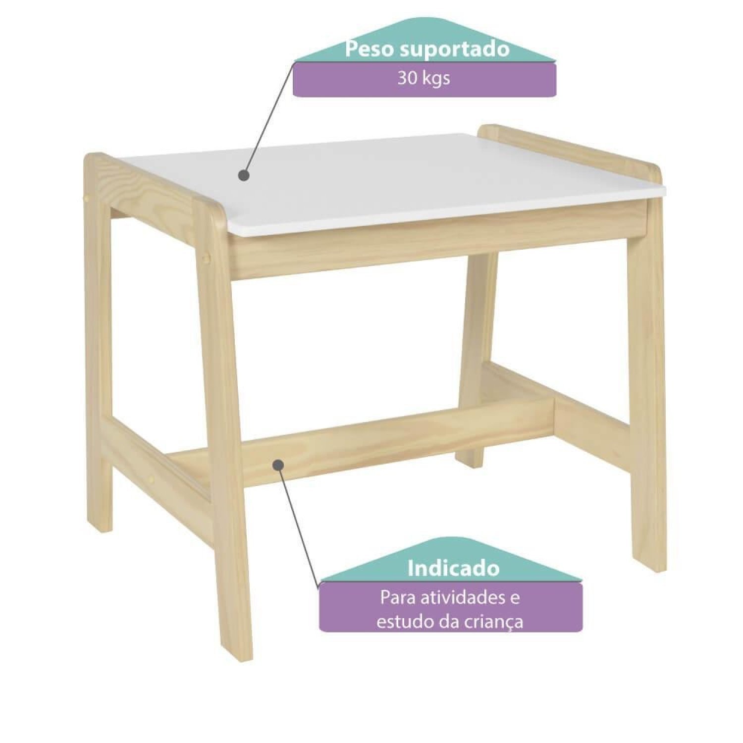 Mesa Infantil em Madeira Maciça/MDF Castelo Casatema - 4