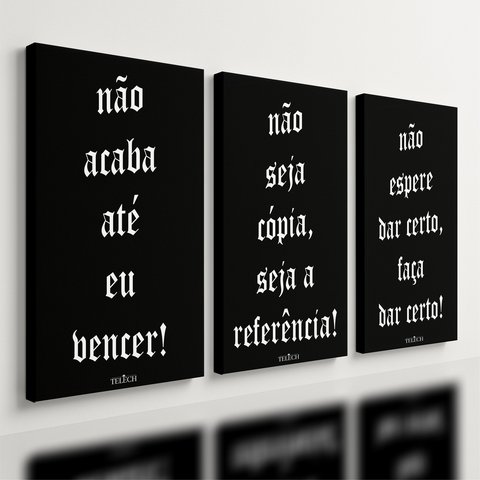 Kit 3 Quadro Frases Motivacionais Preto Sucesso Fé Mdf 28x20cm