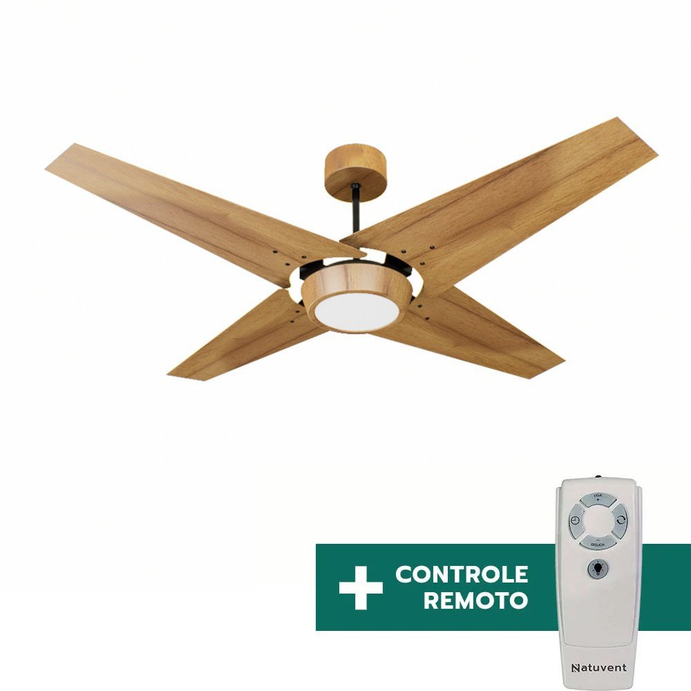 Ventilador de Teto Com Controle Remoto Natuvent Callis Led 4 Pás Madeira Teca 3000k Branco Quente, L - 2