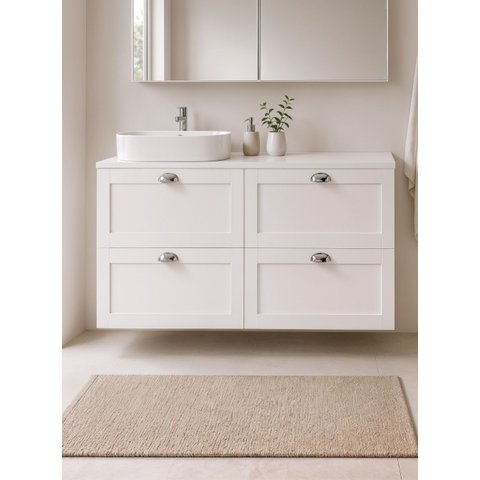 Gabinete para Banheiro com Tampo e Cuba 120cm Retro MDF Branco Milano - On Móveis