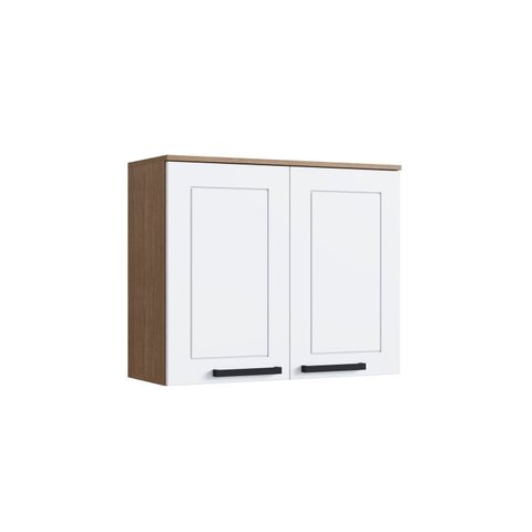 Armário para Cozinha Aéreo 2 Portas Provençal Marrom/Jequitibá/Branco