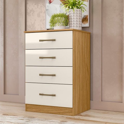 Cômoda Ms913 Organizadora Roupa para Quarto 4 Gavetas - Freijó/offwhite