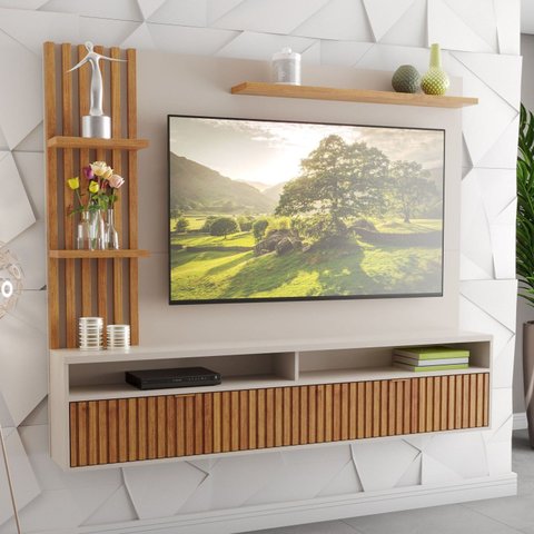 Painel para TV até 65 Polegadas MDF 180,5CMX149CM 1 Porta Provence Viero Bege