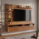 Ver imagem 1 de Painel Ripado para TV até 65 Polegadas MDF 180,5CMX149CM 1 Porta Acabamento Mel Provence Viero Bege