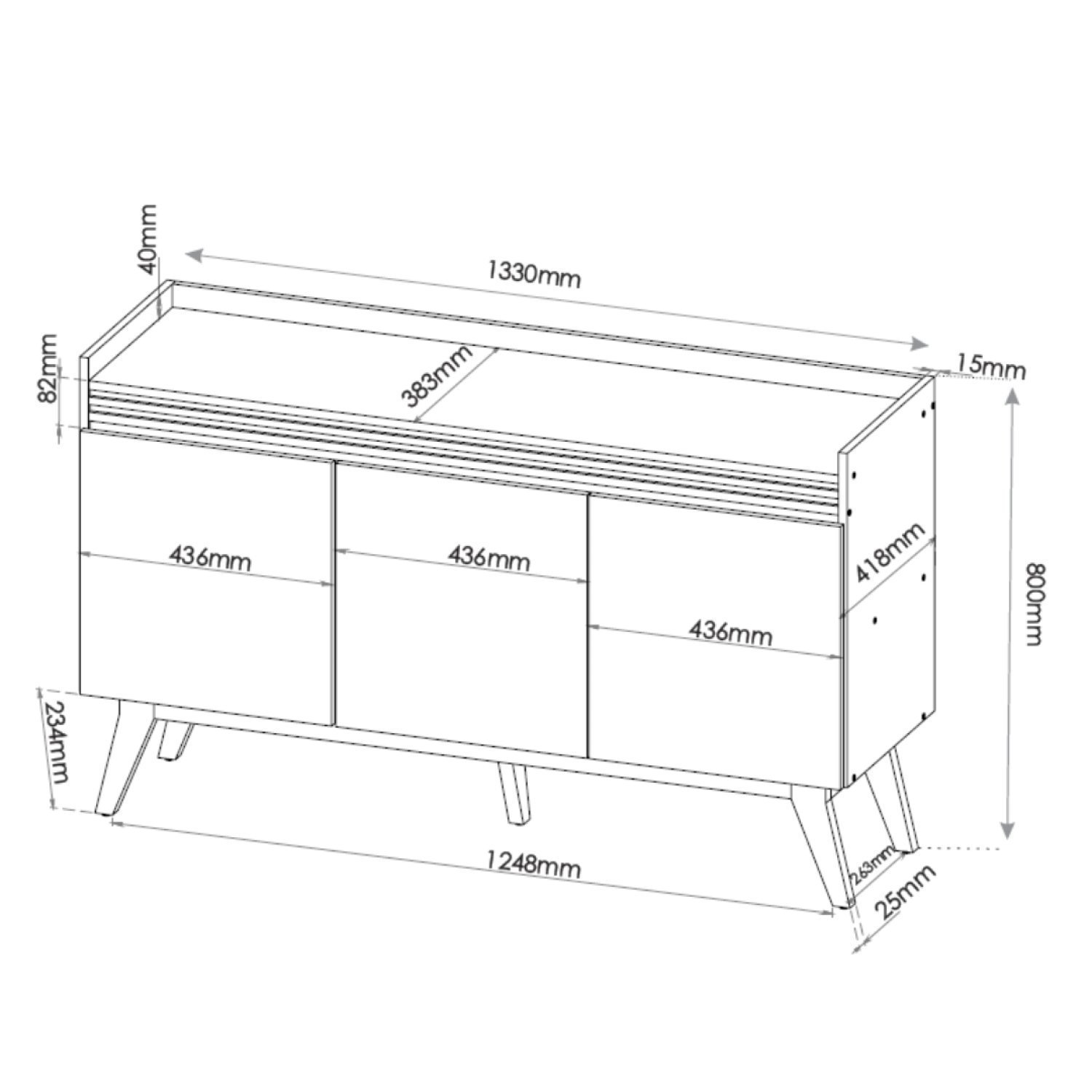 Buffet Aparador 133cm Espanha  em MDF/MDP Marrom 80 cm x 133 cm x 41.8 cm