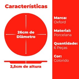 Conjunto de Pratos de Porcelana Rasos Etna 26cm 6 peças - Oxford AM97-5713 - 6 Conjunto de Pratos de Porcelana Rasos Etna 26cm 6 peças - Oxford AM97-5713 - 6