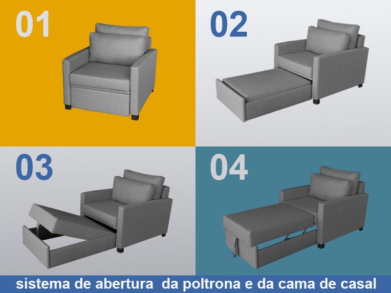 Sofá Cama 02 Lugares Elus_MM que se Transforma em Sofá Cama De Casal Resistente e Confortável em Lin - 3