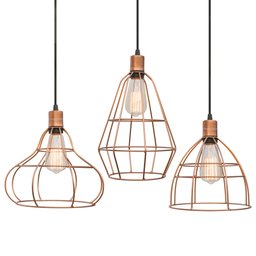 Pendente Trio Aramado Poptem veneza com lâmpada st58 220v cobre - 5