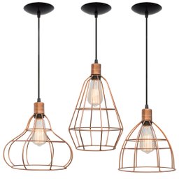 Pendente Trio Aramado Poptem veneza com lâmpada st58 220v cobre - 1