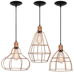 Pendente Trio Aramado Poptem veneza com lâmpada st58 220v cobre