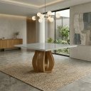 Ver imagem 1 de Mesa 8 Lugares Tampo Vidro/MDF Sala de Jantar 135x135cm Nuance Yescasa Marrom/Castanho Cinamomo/Off White
