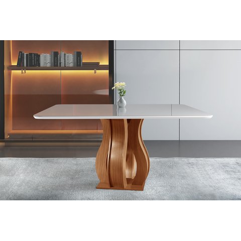 Mesa 8 Lugares Tampo Vidro/MDF Sala de Jantar 135x135cm Nuance Yescasa