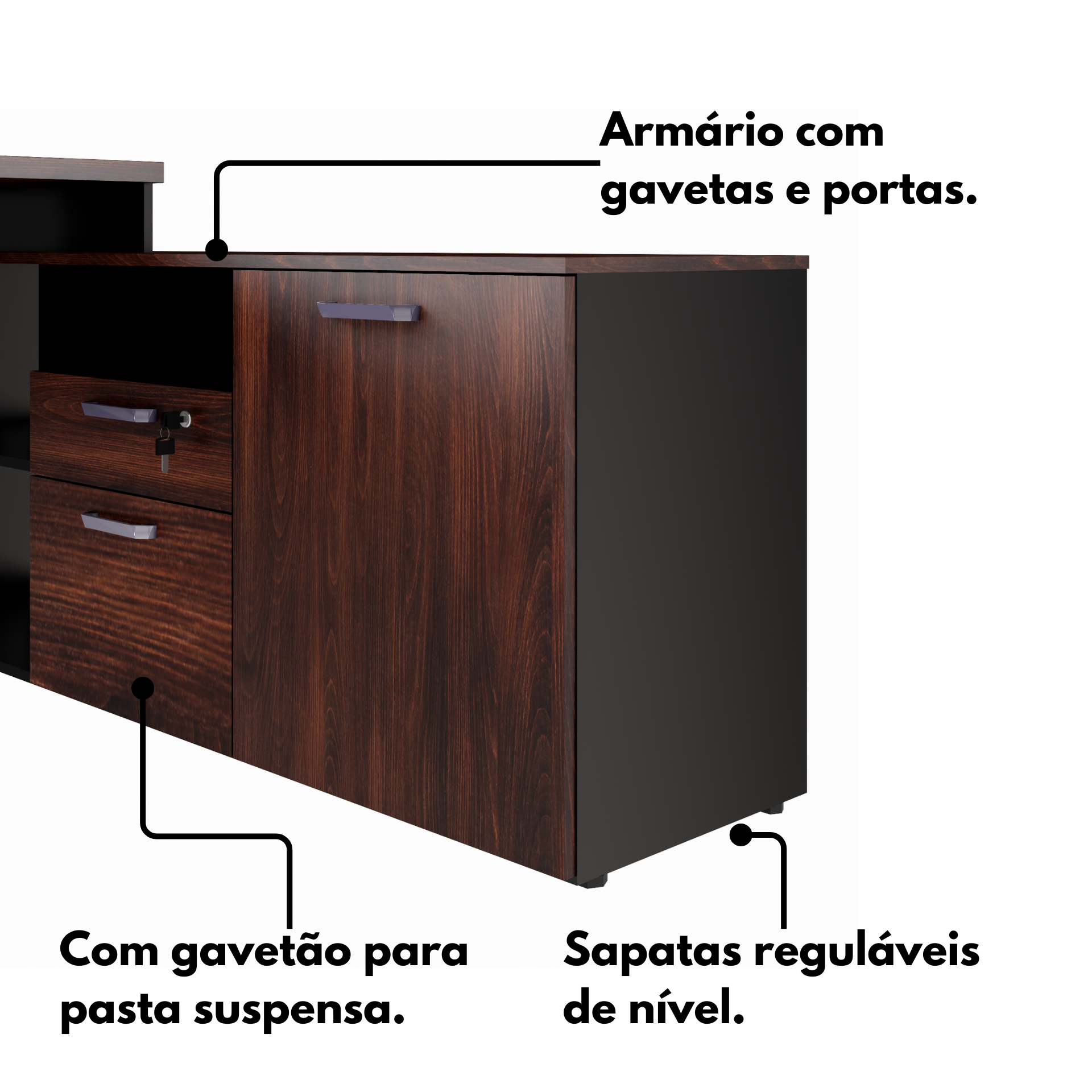 Mesa para Escritório Diretor em L 170x150cm com Armário 1 Porta 1 Gaveta e 1 Pasta Suspensa Espresso Móveis - 8