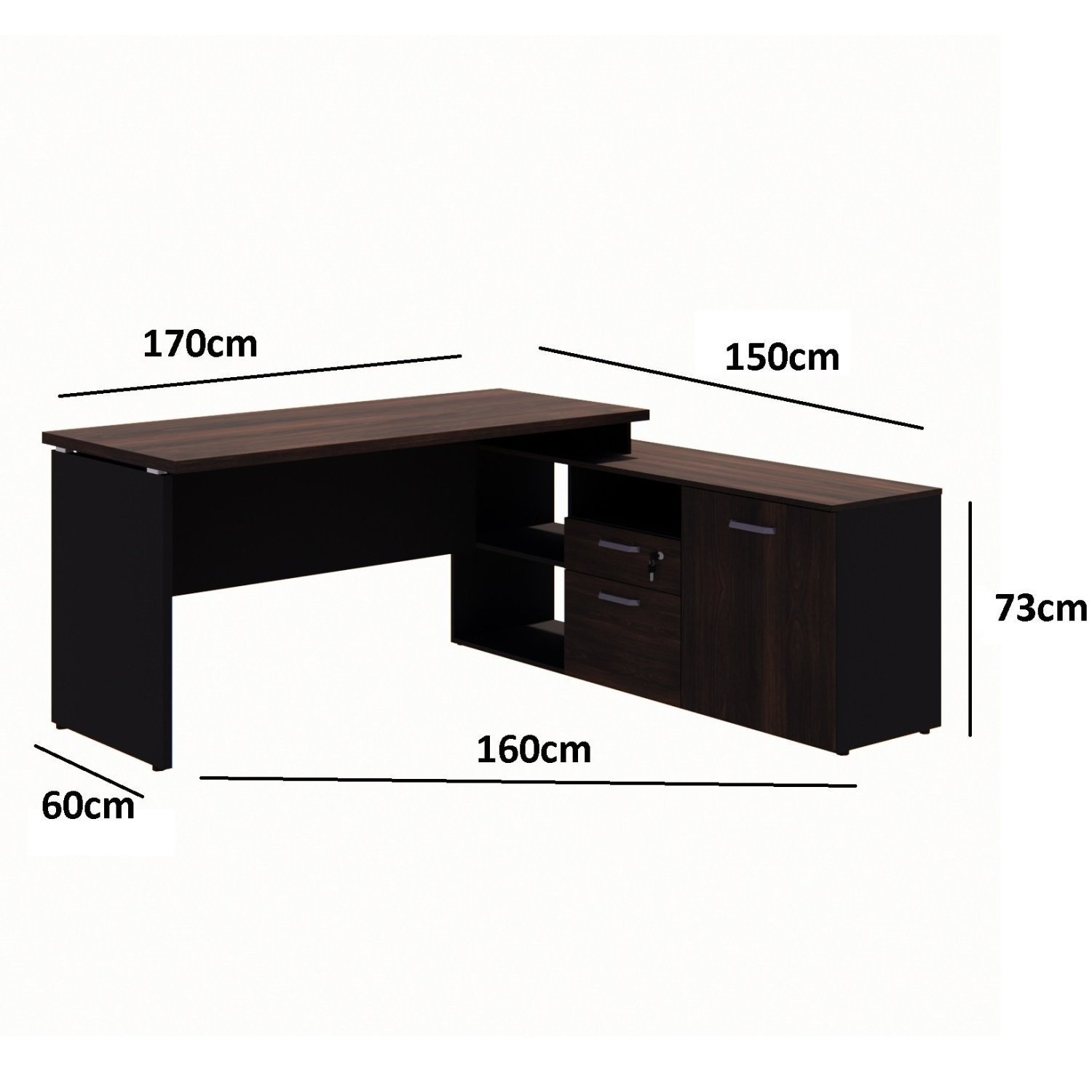 Mesa para Escritório Diretor em L 170x150cm com Armário 1 Porta 1 Gaveta e 1 Pasta Suspensa Espresso Móveis - 3
