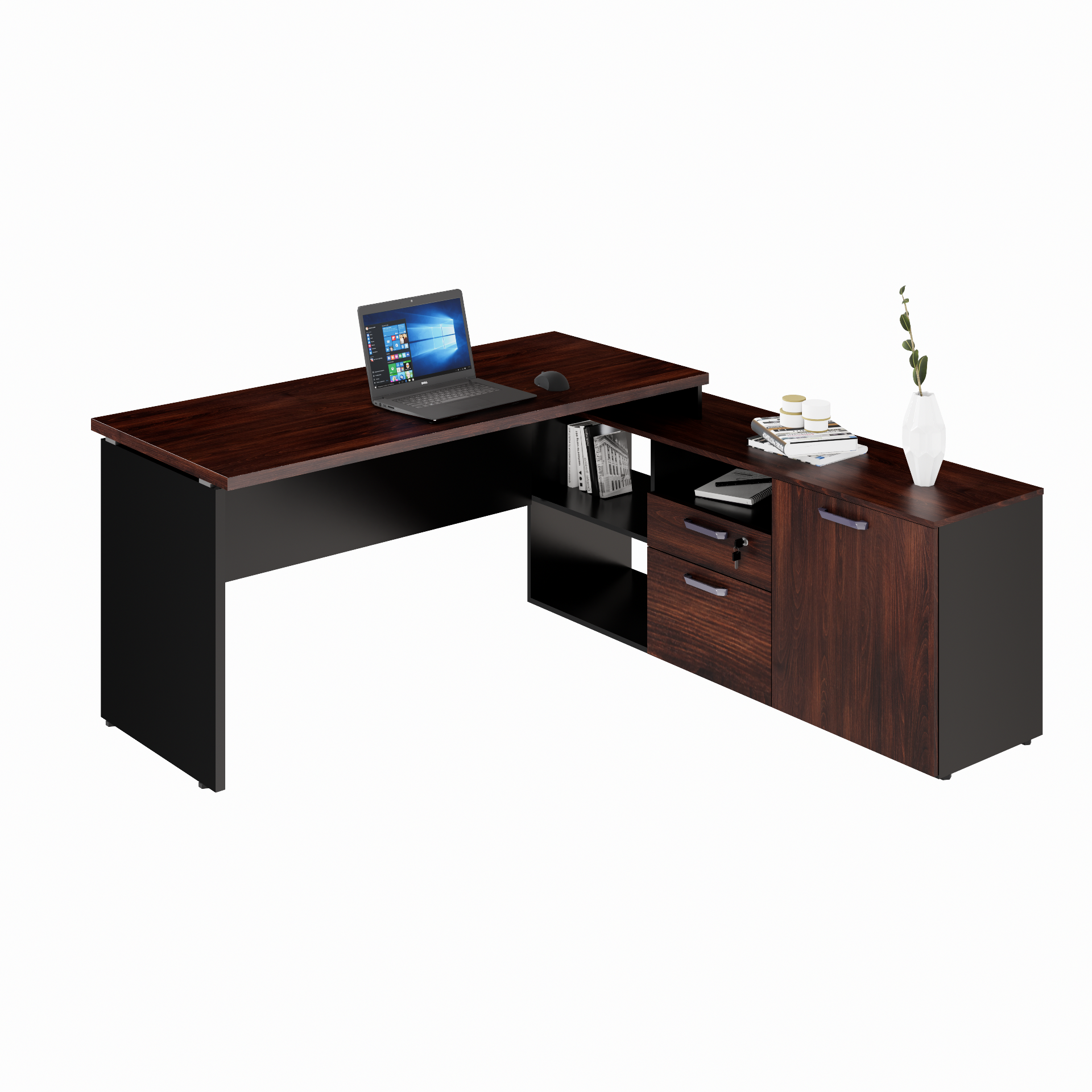 Mesa para Escritório Diretor em L 170x150cm com Armário 1 Porta 1 Gaveta e 1 Pasta Suspensa Espresso Móveis - 2