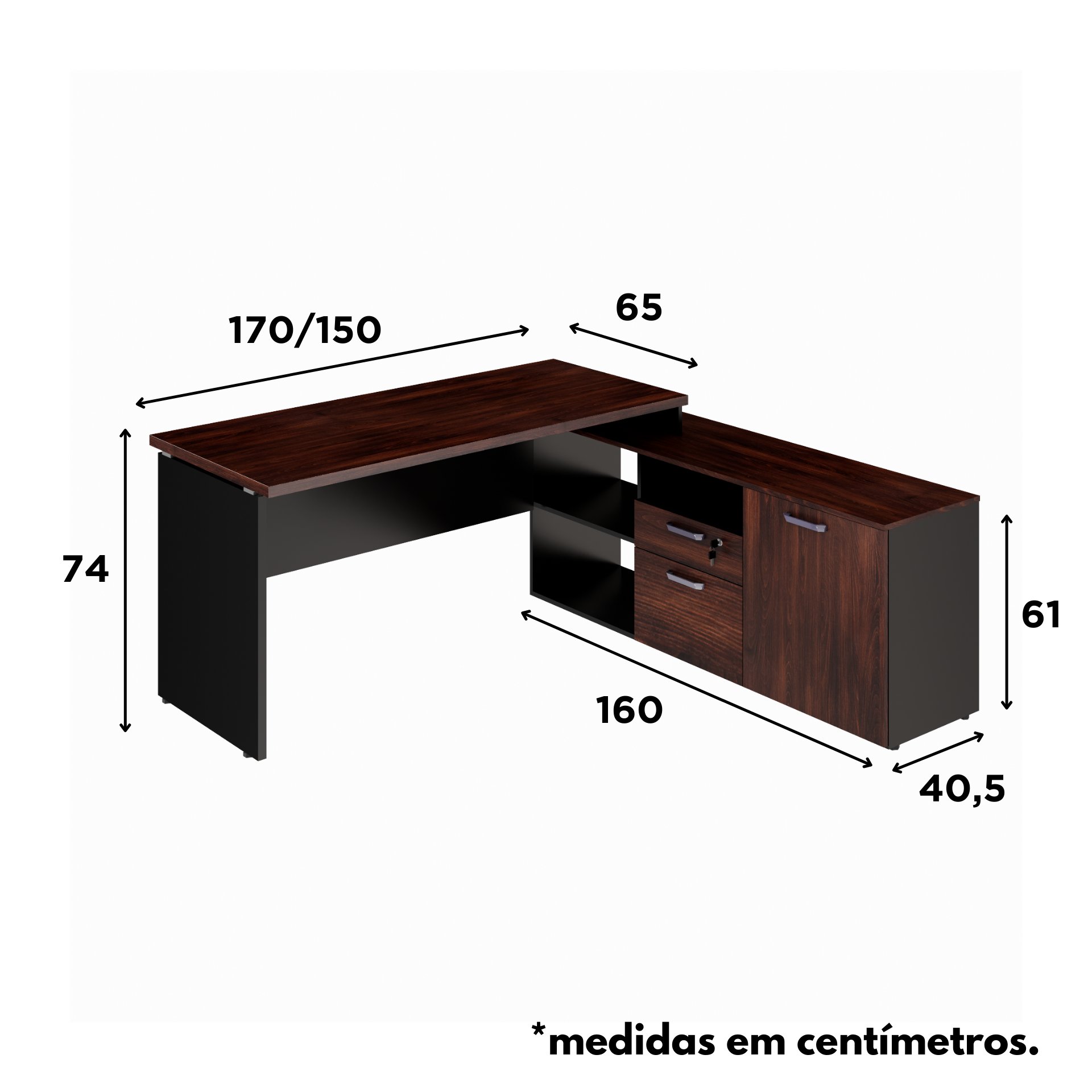 Mesa para Escritório Diretor em L 170x150cm com Armário 1 Porta 1 Gaveta e 1 Pasta Suspensa Espresso Móveis - 4