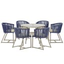 Ver imagem 1 de Mesa com 6 Cadeiras de Jantar Roma 120cm e Noronha em Alumínio Fendi Corda Náutica Estofado 7 Trama
