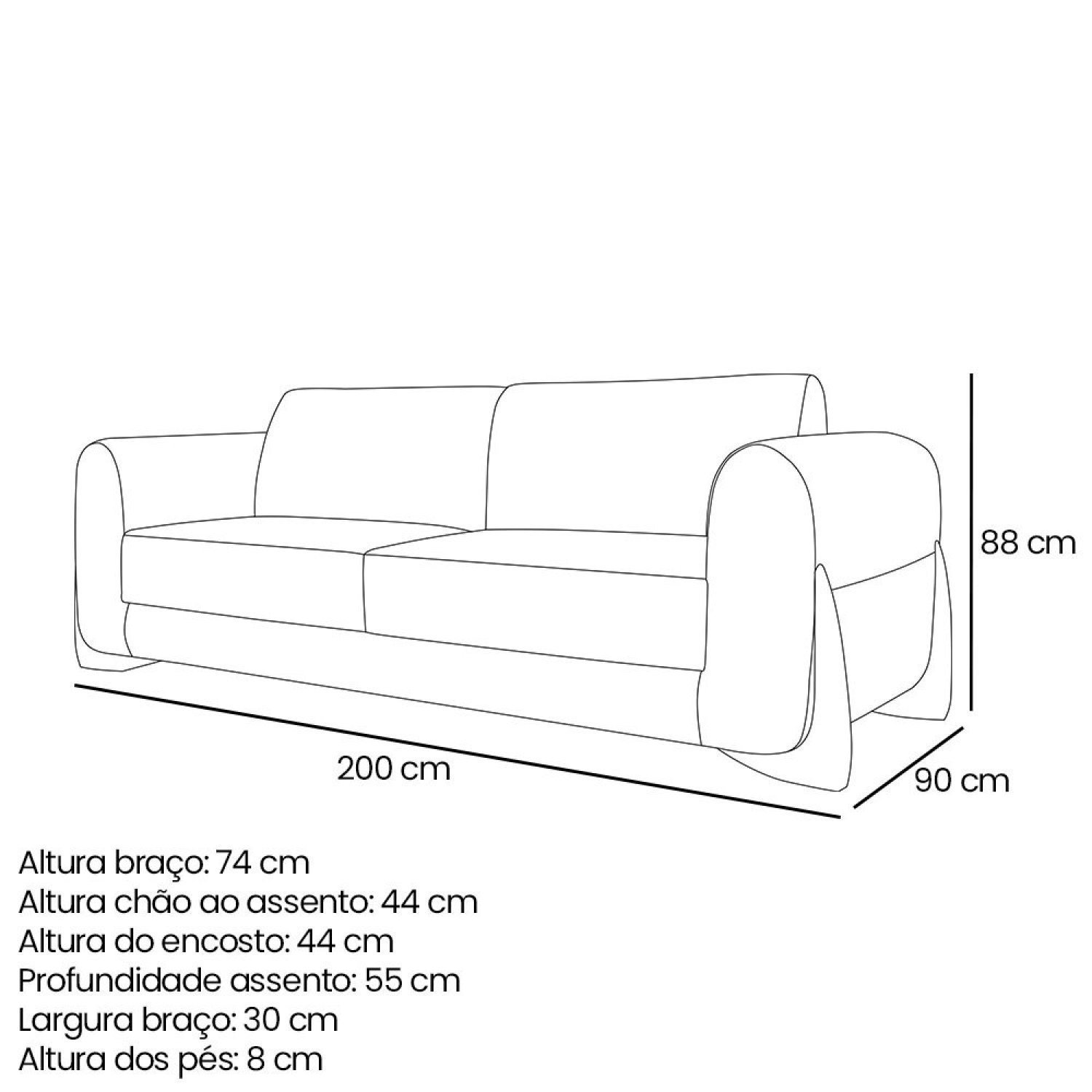 Sofá 3 Lugares 200cm Linho Djon  - 3