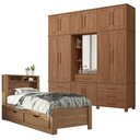 Ver imagem 1 de Guarda Roupa Casal Londres Capelinha e Cama Solteiro com Gavetas Invicta Jatobá Acetinado - Santos a
