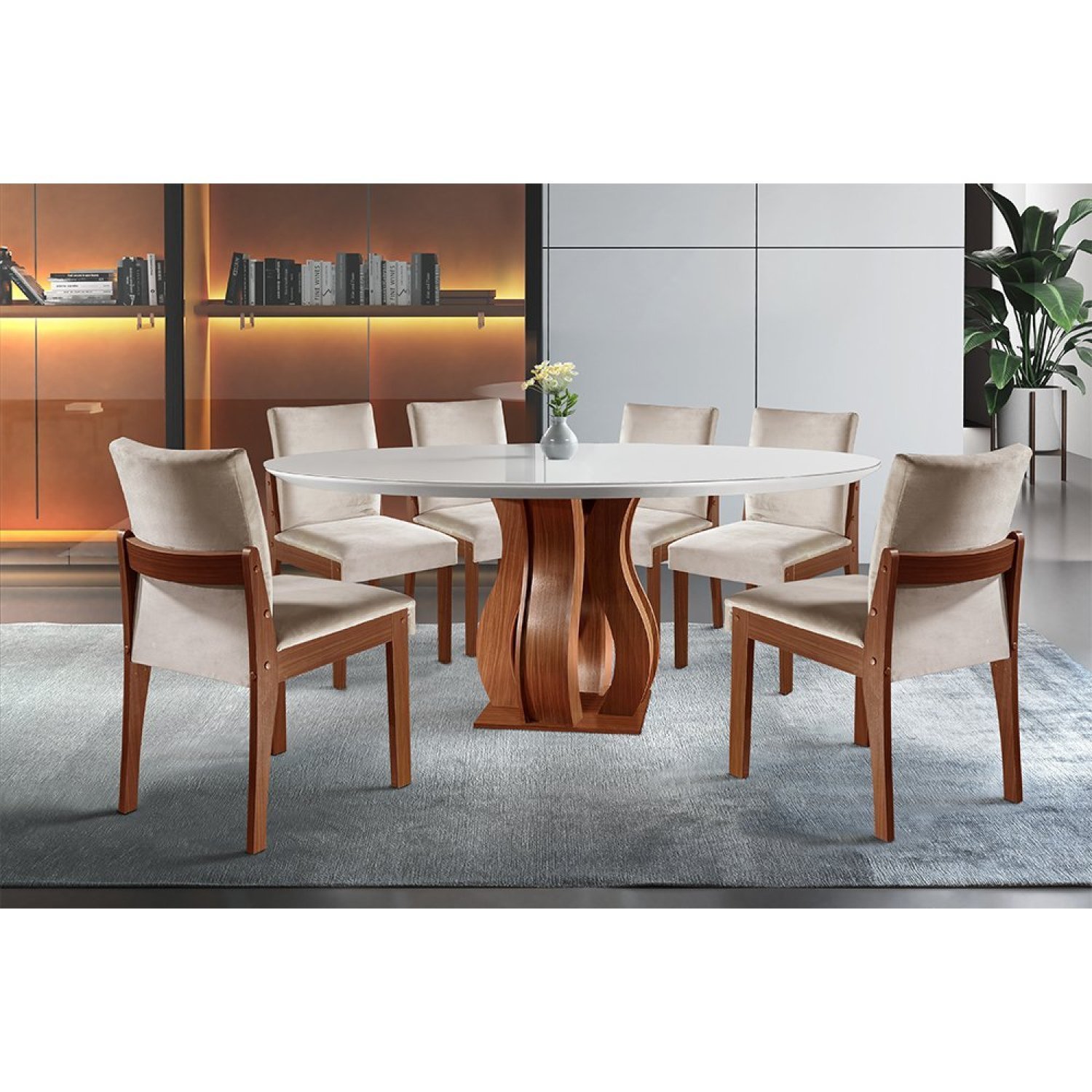 Mesa de Jantar Redonda Laqueada com Vidro 100CM - Promoção