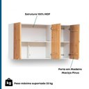 Ver imagem 2 de Armário Aéreo 120cm 3 Portas Madeira Maciça/MDF Ikigai Branco/Carvalho