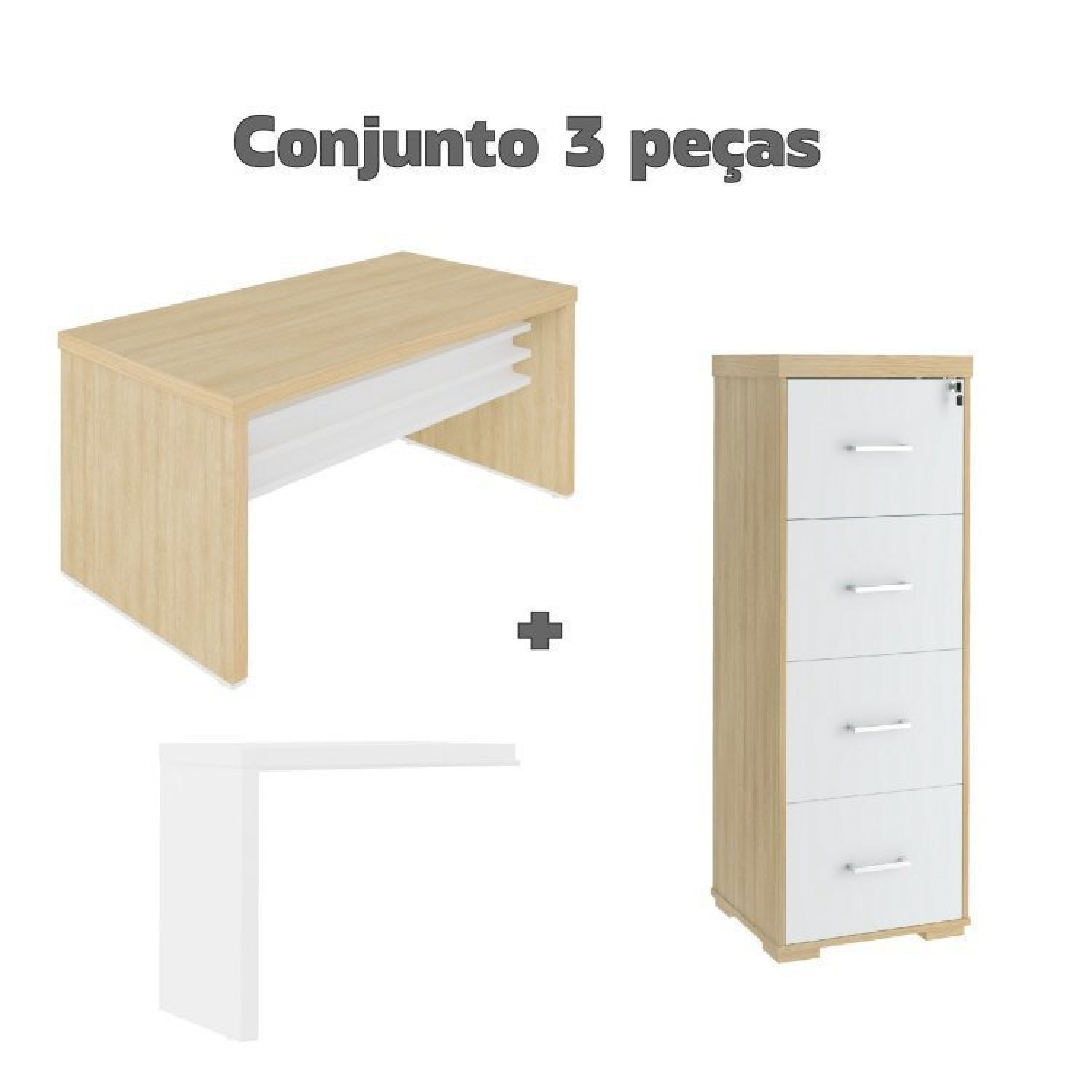 Conjunto Home Office 2 Peças 1 Mesa em L 1 Gaveteiro Alto Tamburato  - 2