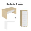 Ver imagem 2 de Conjunto Home Office 2 Peças 1 Mesa em L 1 Gaveteiro Alto Tamburato 4 Gavetas Carvalho E Branco