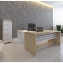 Ver imagem 1 de Conjunto Home Office 2 Peças 1 Mesa em L 1 Gaveteiro Alto Tamburato 4 Gavetas Carvalho e Branco Marr