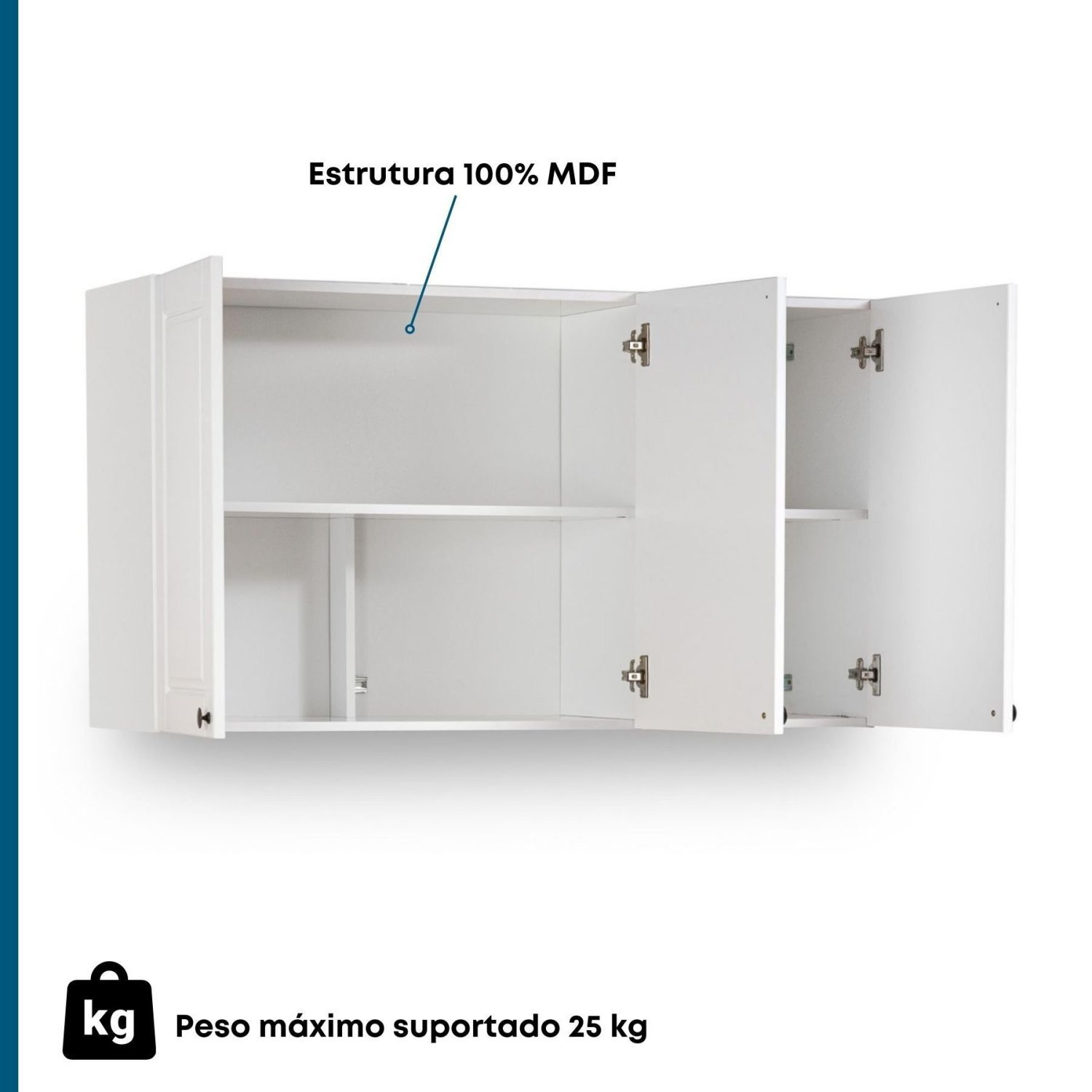Armário Aéreo 120cm 3 Portas MDF Provençal  - 2